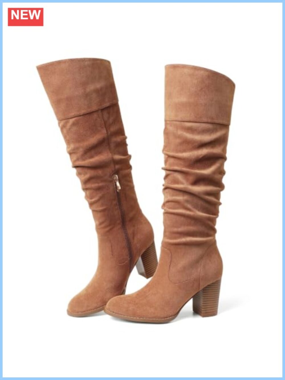 Women's Suede Slouch Knee High Boots Chunky Heel Fall Tall Boot